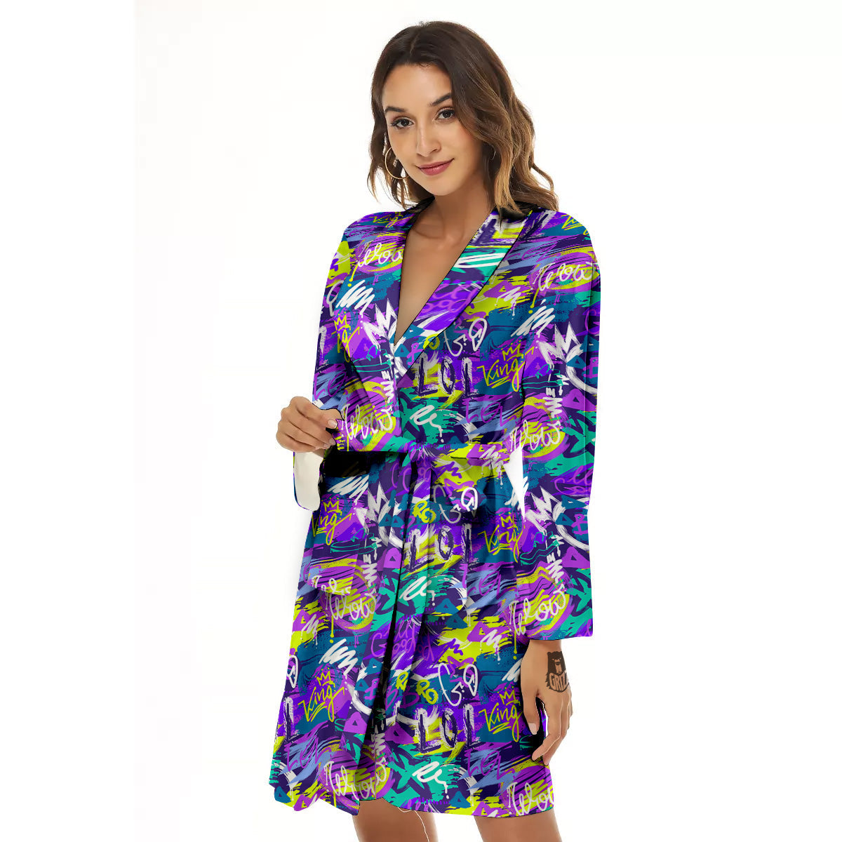 Abstract Purple Graffiti Print Pattern Women's Robe-grizzshop