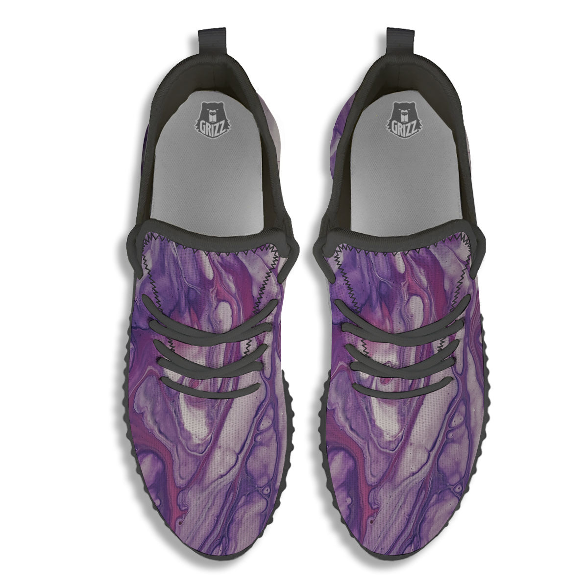 Abstract Purple Liquid Marble Print Black Walking Shoes-grizzshop