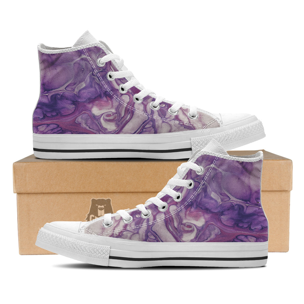 Abstract Purple Liquid Marble Print White High Top Shoes-grizzshop