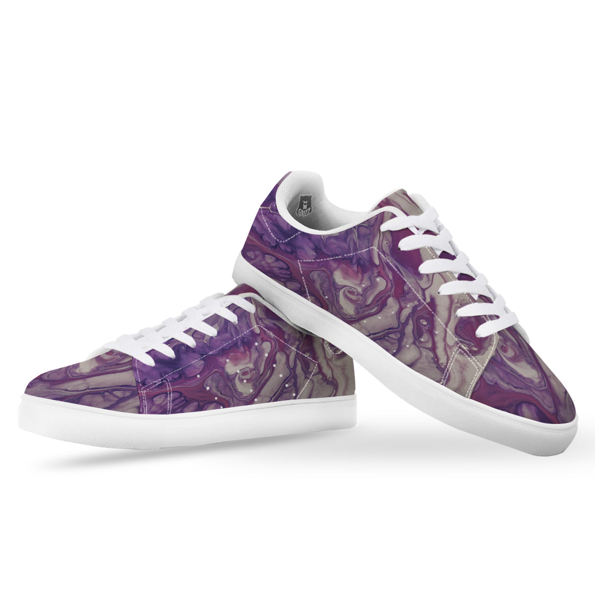 Abstract Purple Liquid Marble Print White Low Top Sneakers-grizzshop