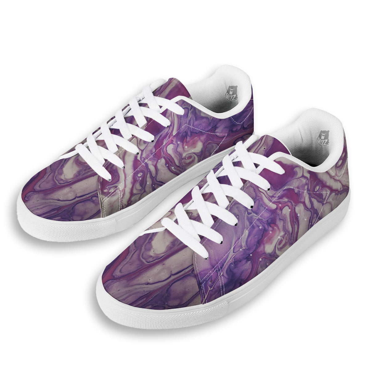 Abstract Purple Liquid Marble Print White Low Top Sneakers-grizzshop