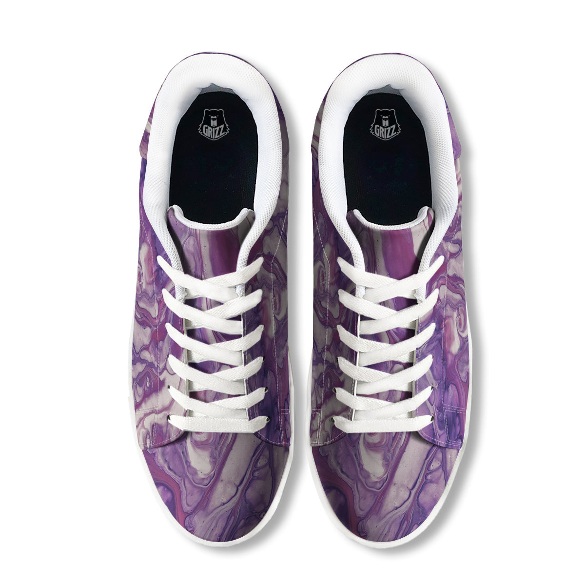 Abstract Purple Liquid Marble Print White Low Top Sneakers-grizzshop
