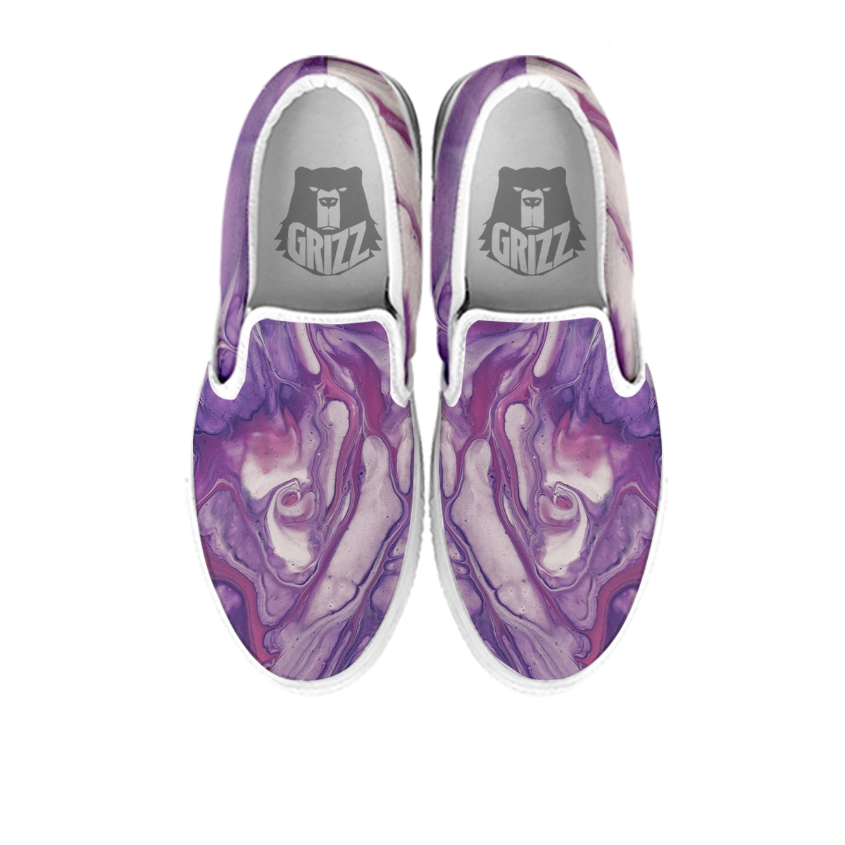 Abstract Purple Liquid Marble Print White Slip On Shoes-grizzshop