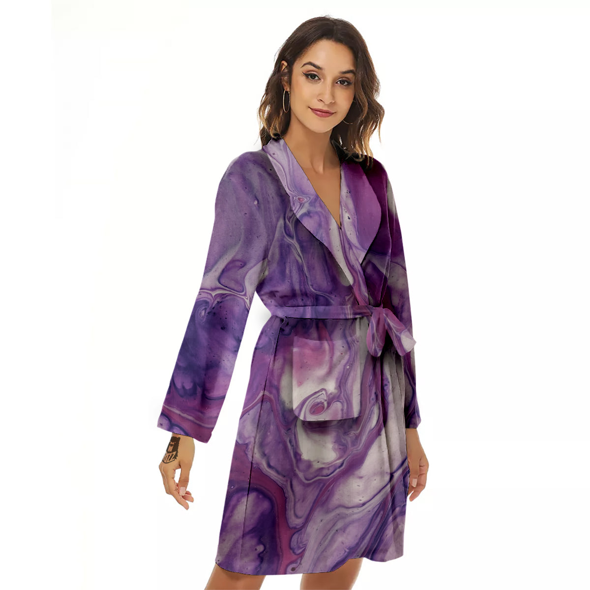 Abstract Purple Liquid Marble Print Women's Robe-grizzshop
