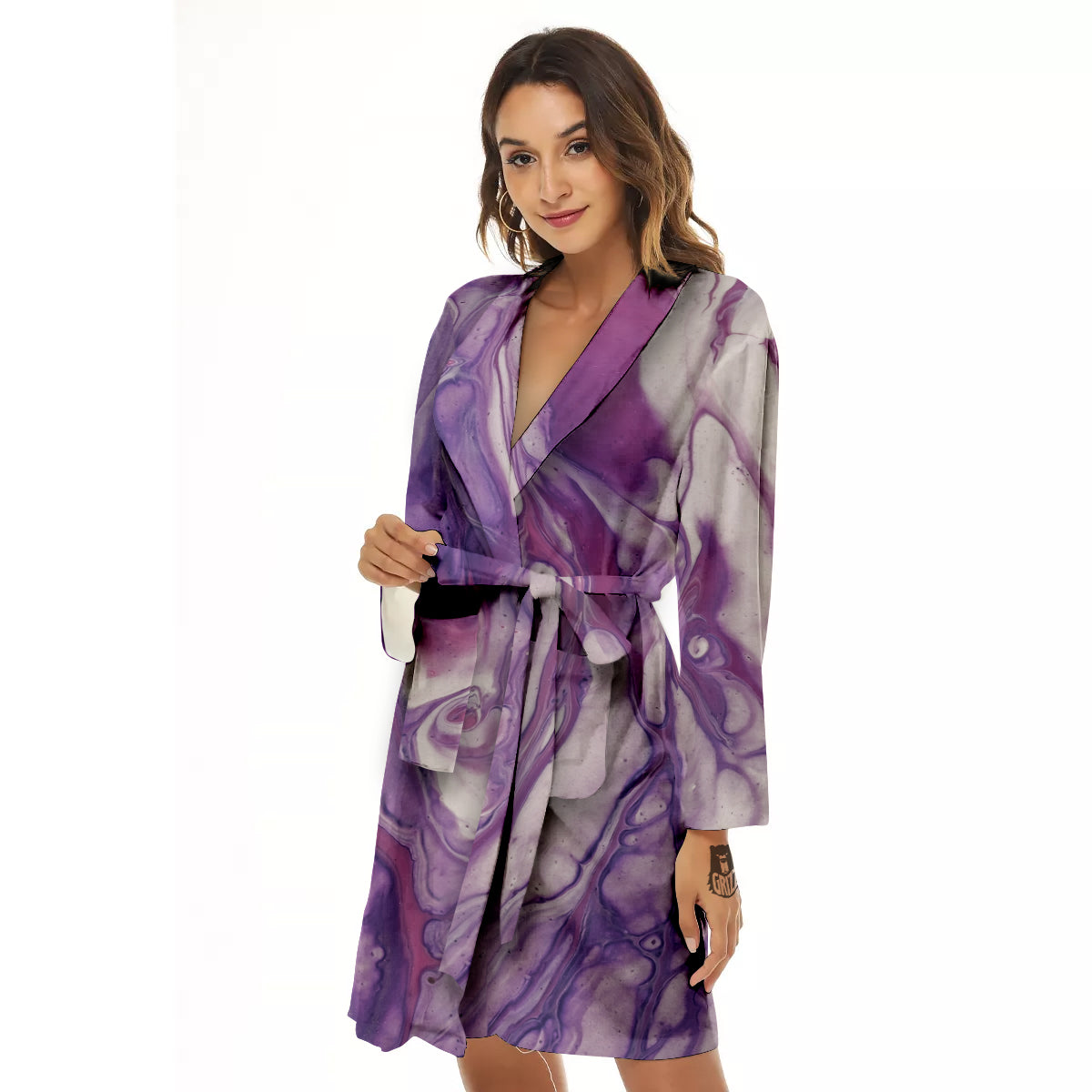 Abstract Purple Liquid Marble Print Women's Robe-grizzshop