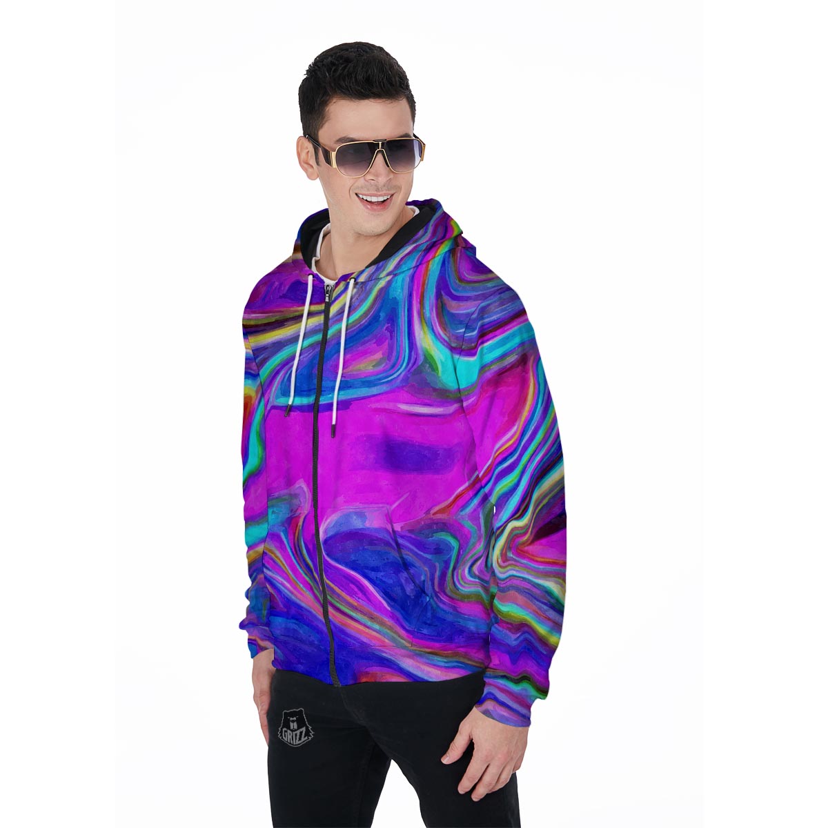Abstract Purple Men's Zip Up Hoodie-grizzshop