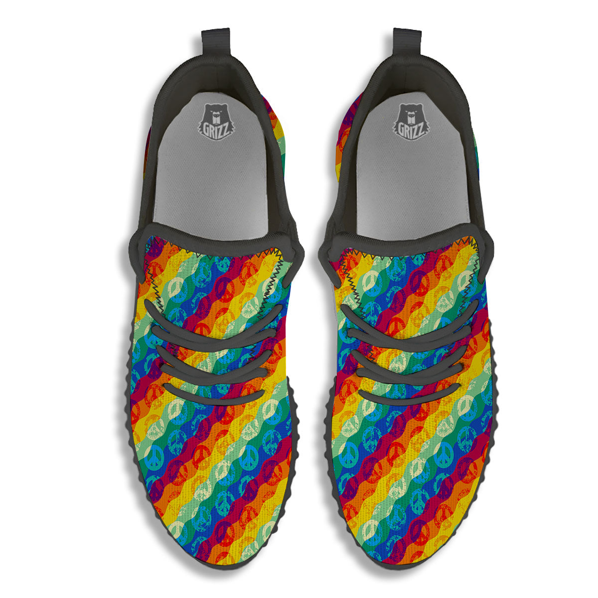 Abstract Rainbow Peace Signs And LGBT Print Pattern Black Walking Shoes-grizzshop