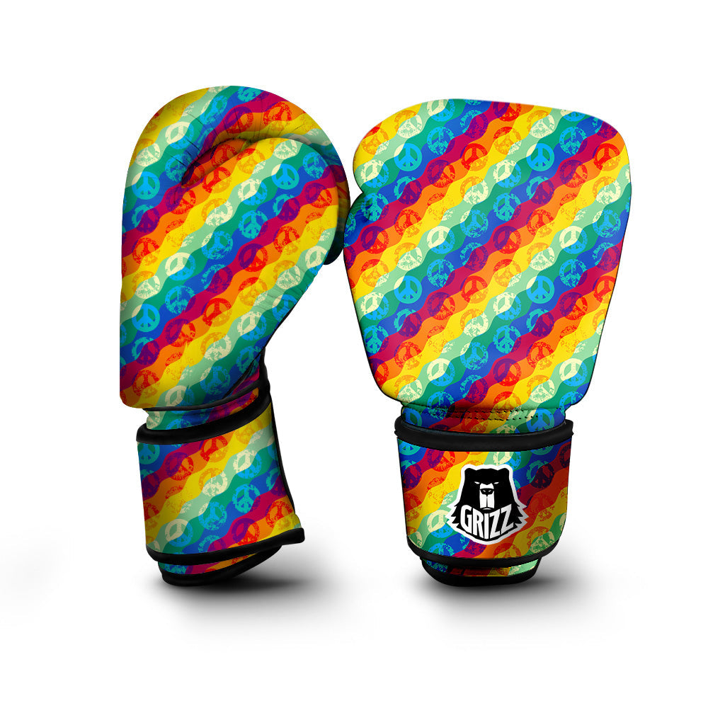 Abstract Rainbow Peace Signs And LGBT Print Pattern Boxing Gloves-grizzshop