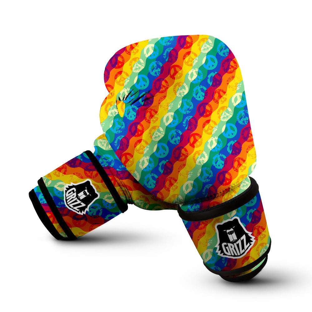 Abstract Rainbow Peace Signs And LGBT Print Pattern Boxing Gloves-grizzshop