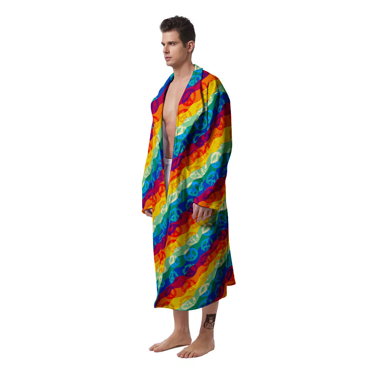 Abstract Rainbow Peace Signs And LGBT Print Pattern Men's Robe-grizzshop