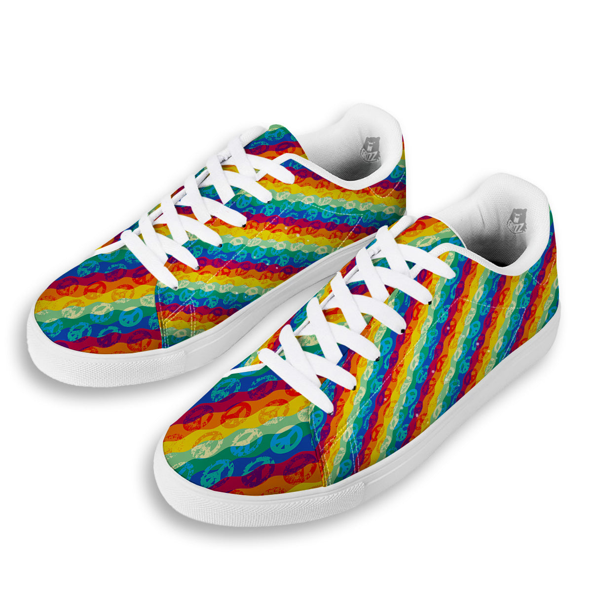 Abstract Rainbow Peace Signs And LGBT Print Pattern White Low Top Sneakers-grizzshop