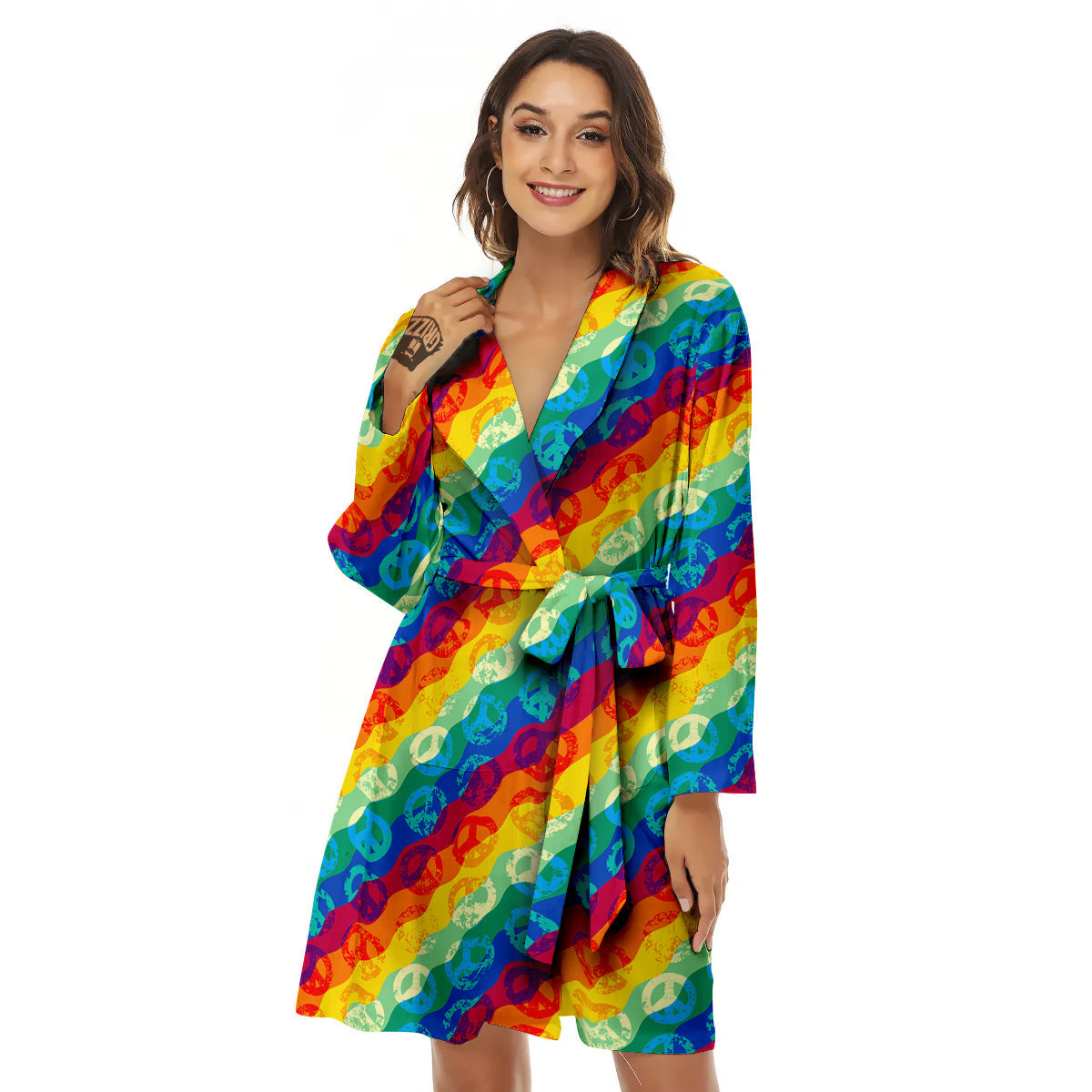 Abstract Rainbow Peace Signs And LGBT Print Pattern Women's Robe-grizzshop