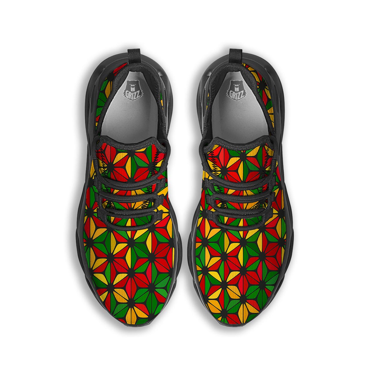 Abstract Reggae Rasta Black Running Shoes-grizzshop