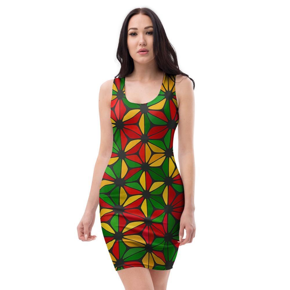 Abstract Reggae Rasta Bodycon Dress-grizzshop