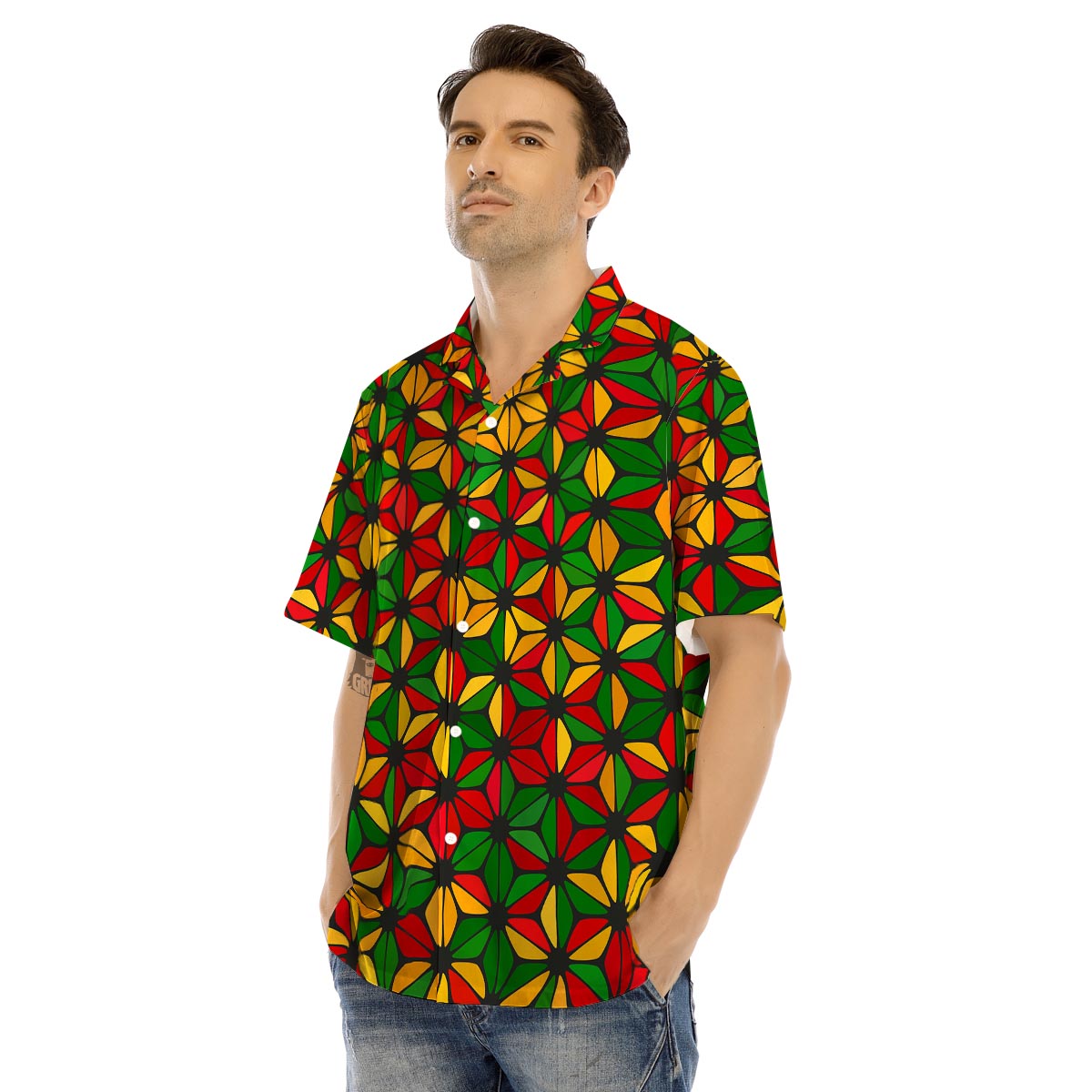 Abstract Reggae Rasta Men’s Hawaiian Shirt-grizzshop