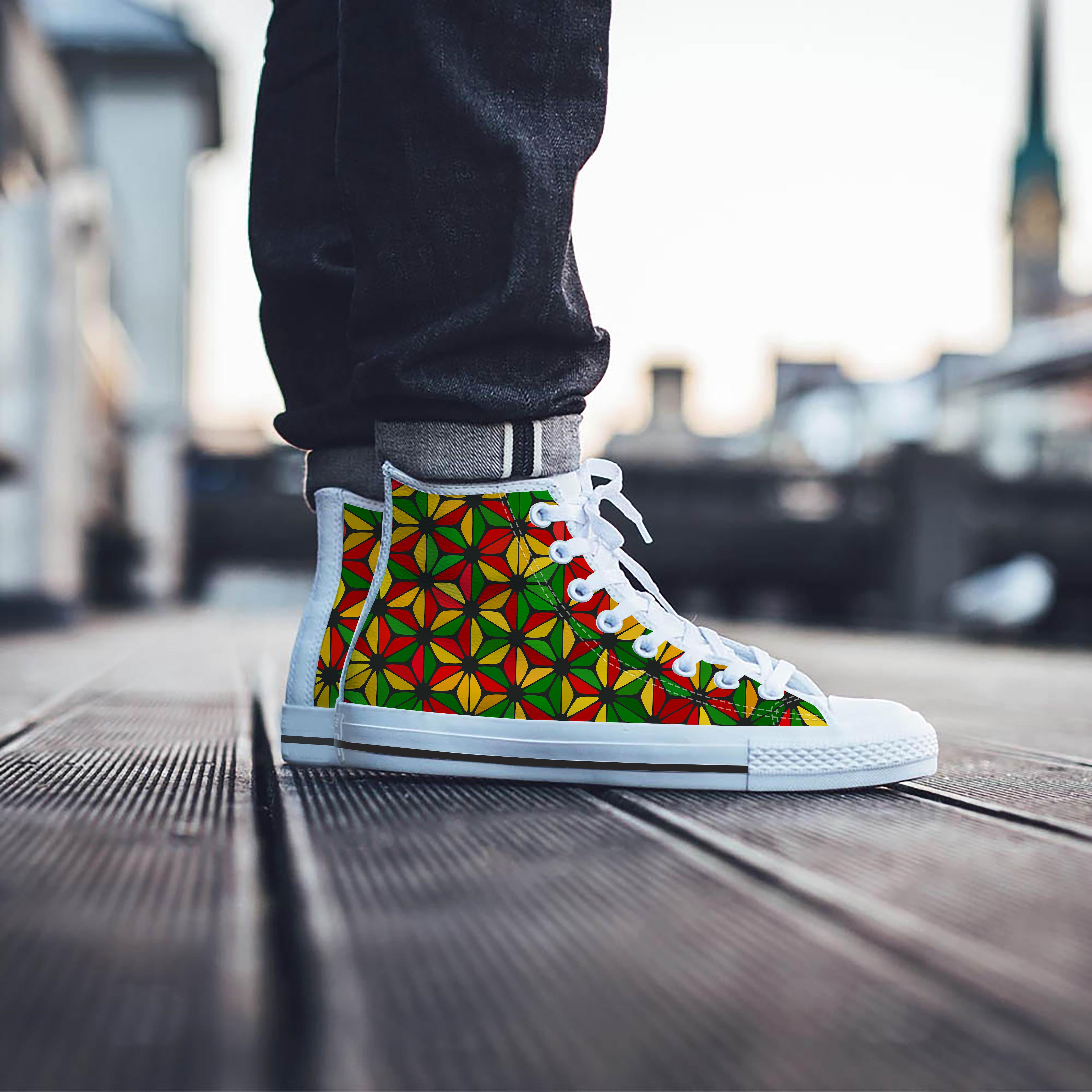 Abstract Reggae Rasta Men's High Top Shoes-grizzshop