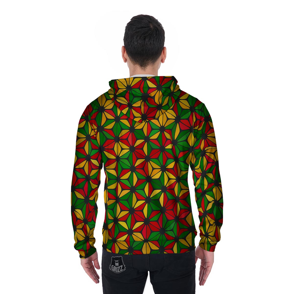 Abstract Reggae Rasta Men's Zip Up Hoodie-grizzshop