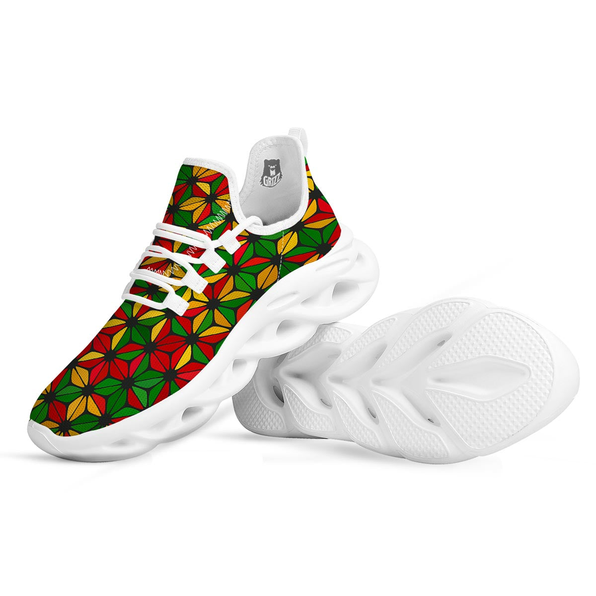 Abstract Reggae Rasta White Running Shoes-grizzshop
