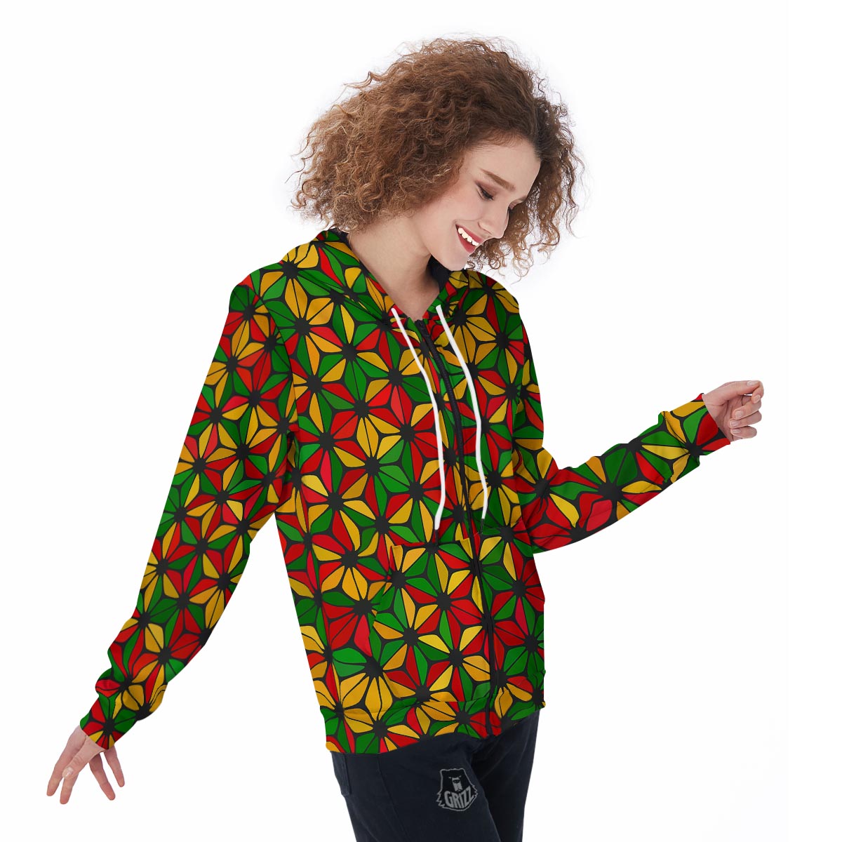 Abstract Reggae Rasta Women's Zip Up Hoodie-grizzshop