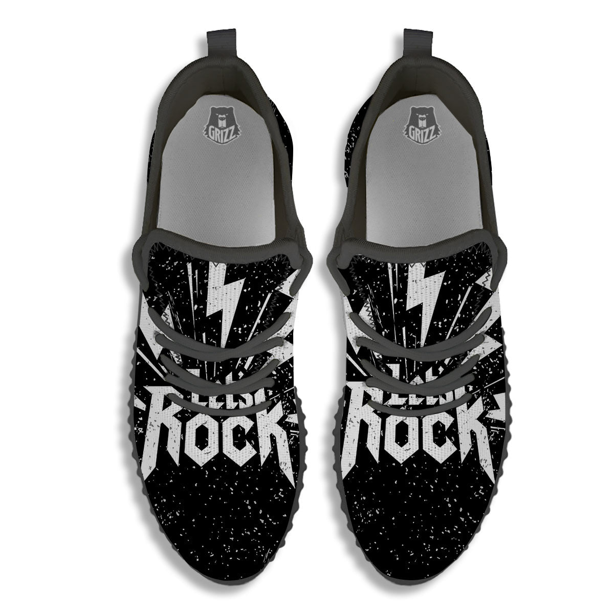Abstract Rock Grunge Monochrome Print Black Walking Shoes-grizzshop