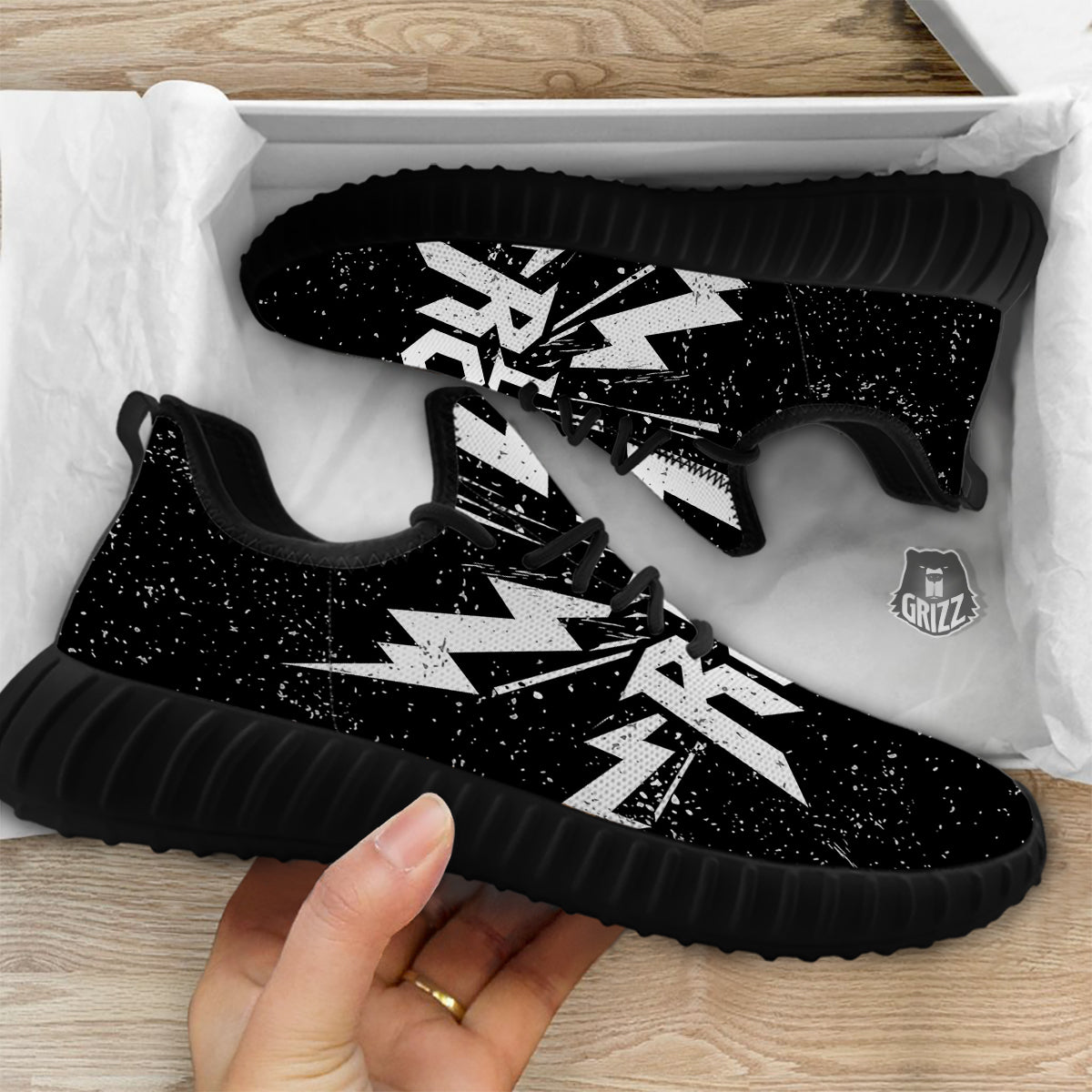 Abstract Rock Grunge Monochrome Print Black Walking Shoes-grizzshop