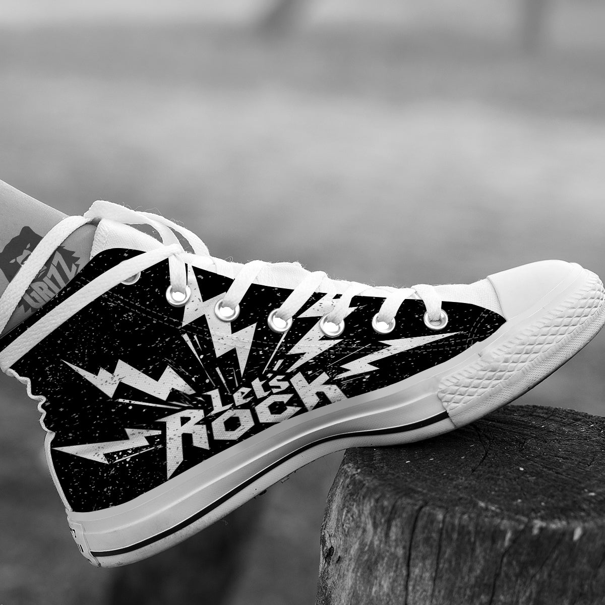 Abstract Rock Grunge Monochrome Print White High Top Shoes-grizzshop