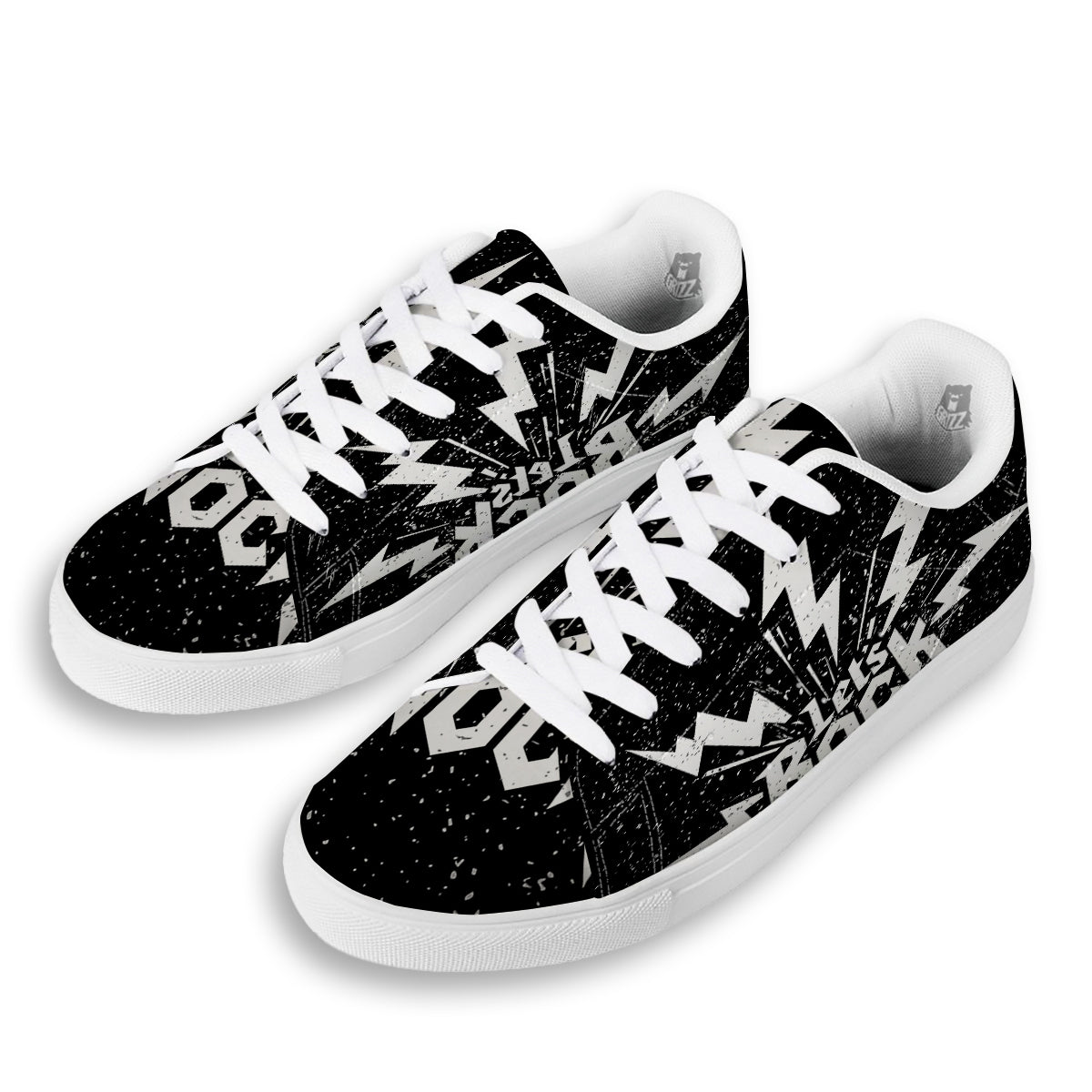 Abstract Rock Grunge Monochrome Print White Low Top Sneakers-grizzshop