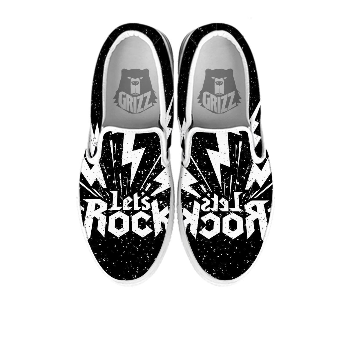 Abstract Rock Grunge Monochrome Print White Slip On Shoes-grizzshop