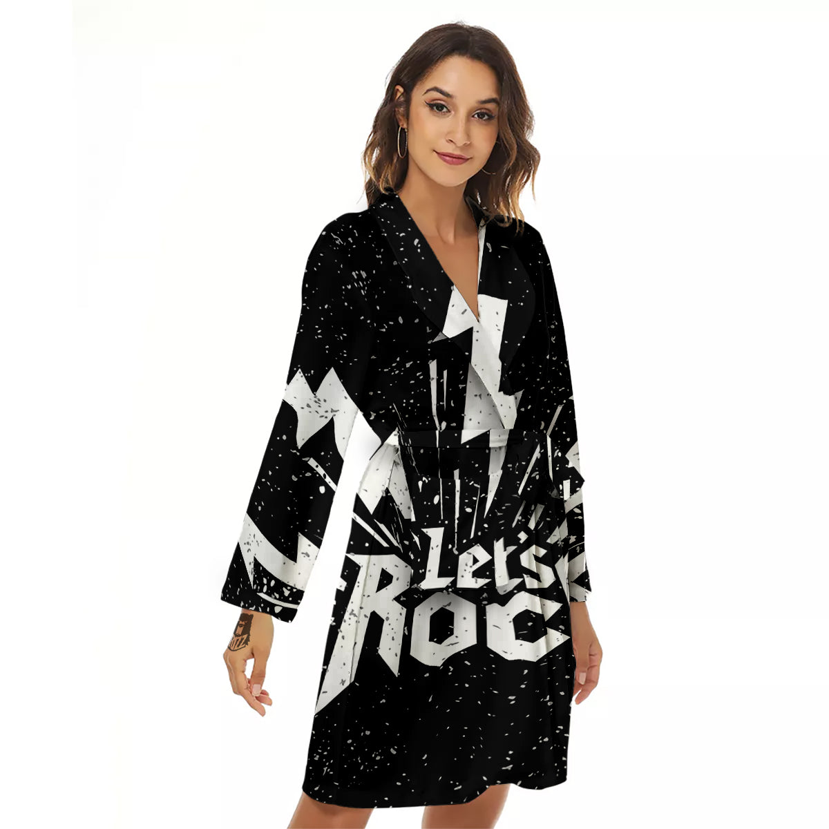 Abstract Rock Grunge Monochrome Print Women's Robe-grizzshop