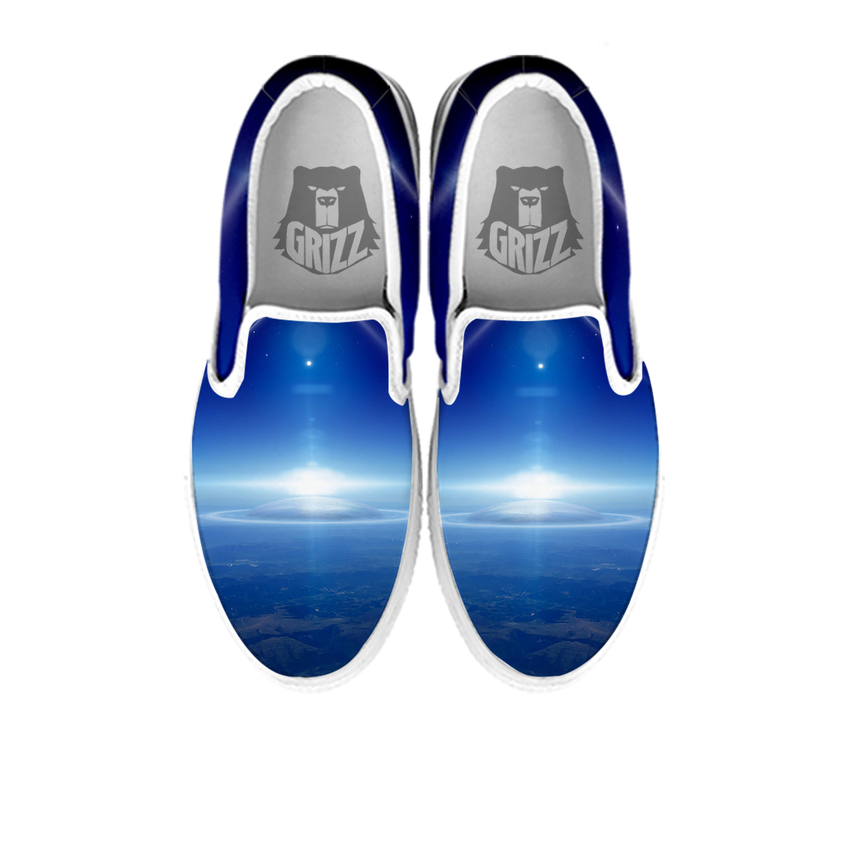Abstract Sci Fi On Earth Print White Slip On Shoes-grizzshop