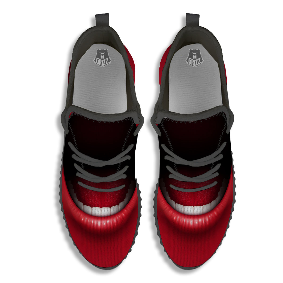 Abstract Scream Red Mouth Print Black Walking Shoes-grizzshop