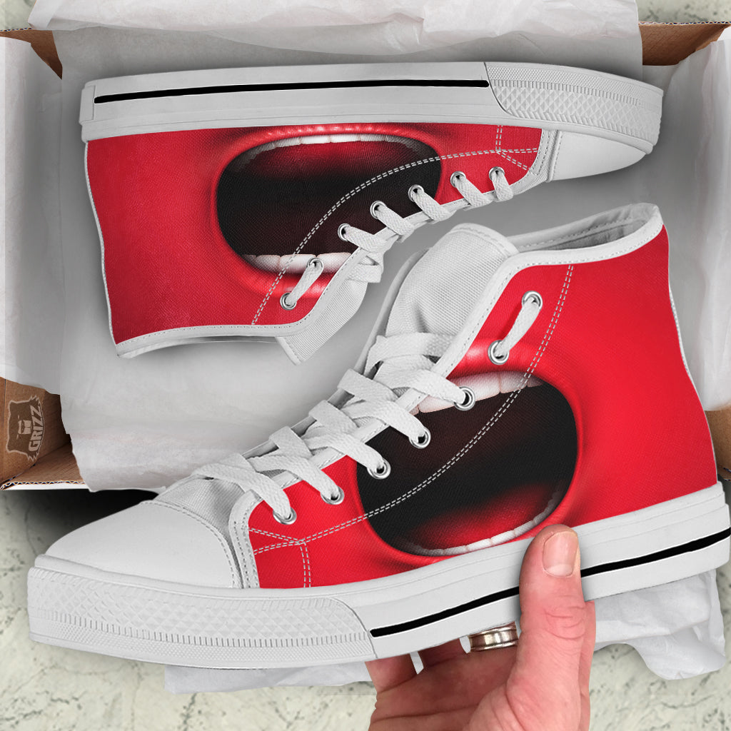 Abstract Scream Red Mouth Print White High Top Shoes-grizzshop