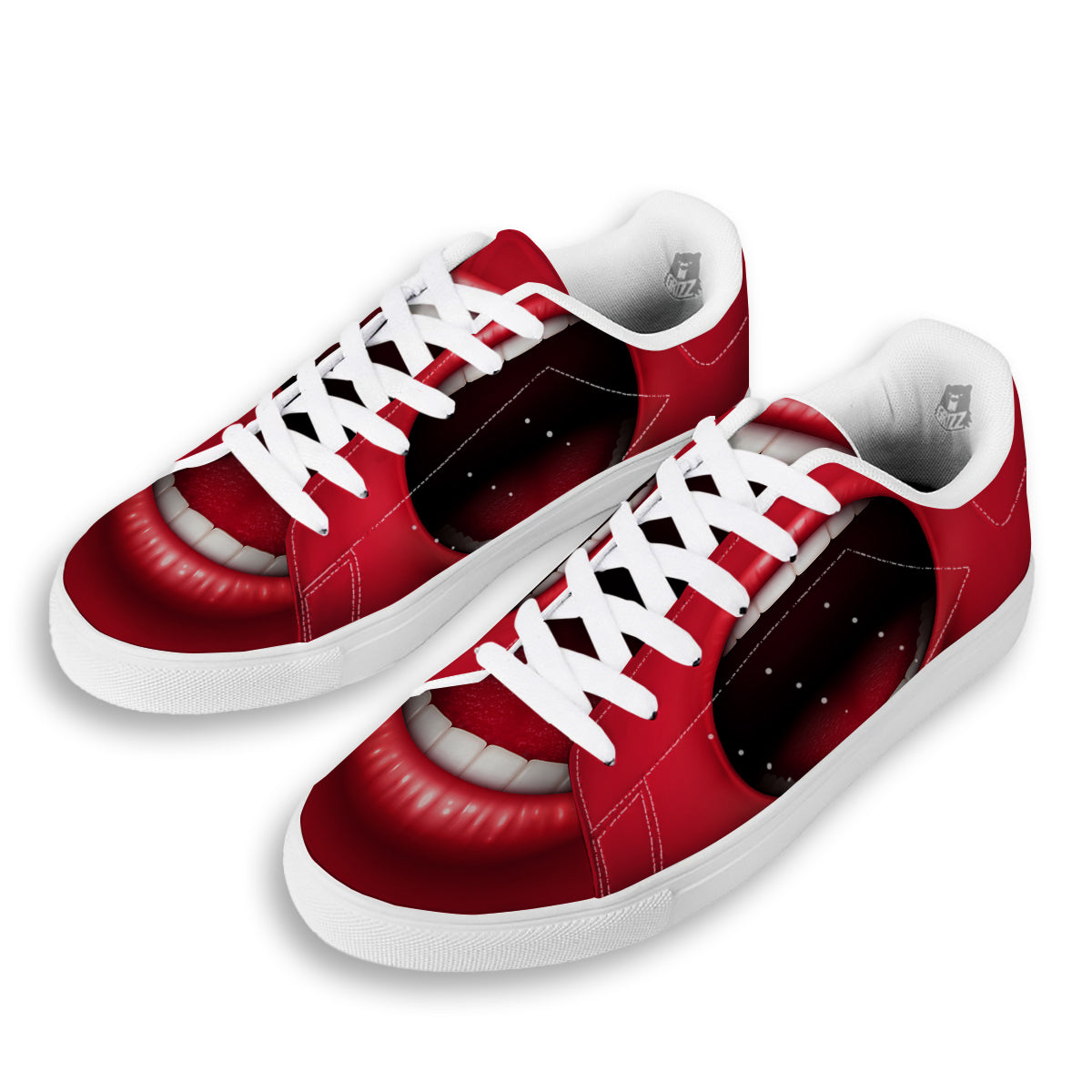 Abstract Scream Red Mouth Print White Low Top Sneakers-grizzshop