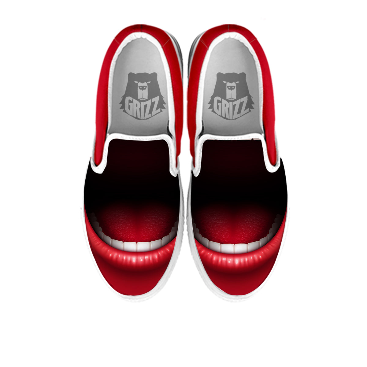 Abstract Scream Red Mouth Print White Slip On Shoes-grizzshop