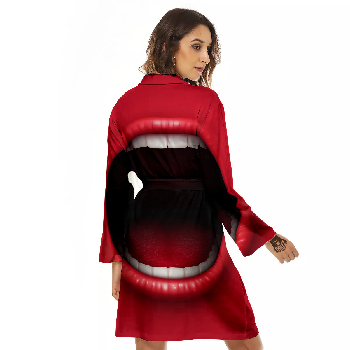 Abstract Scream Red Mouth Print Women's Robe-grizzshop