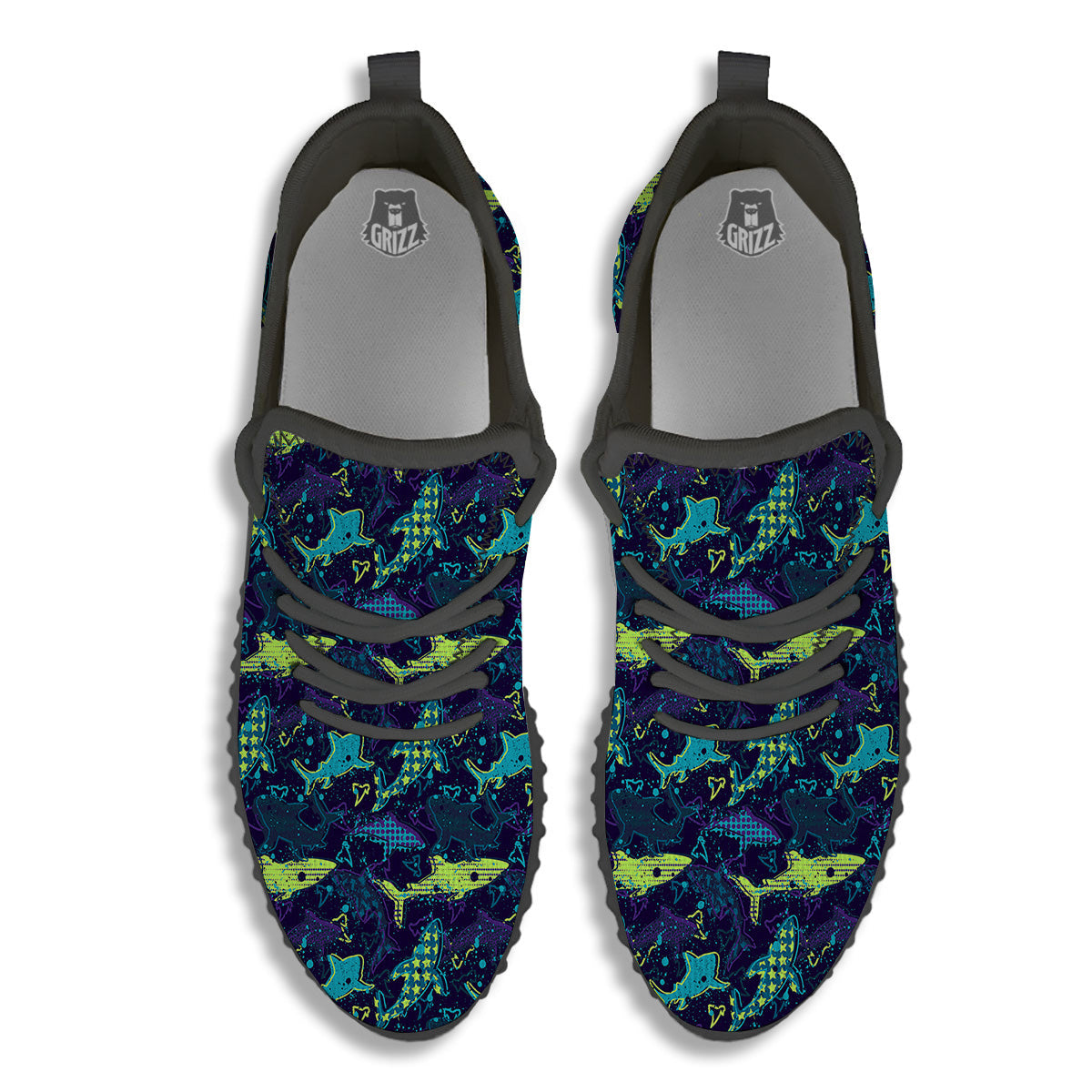 Abstract Shark Print Pattern Black Walking Shoes-grizzshop