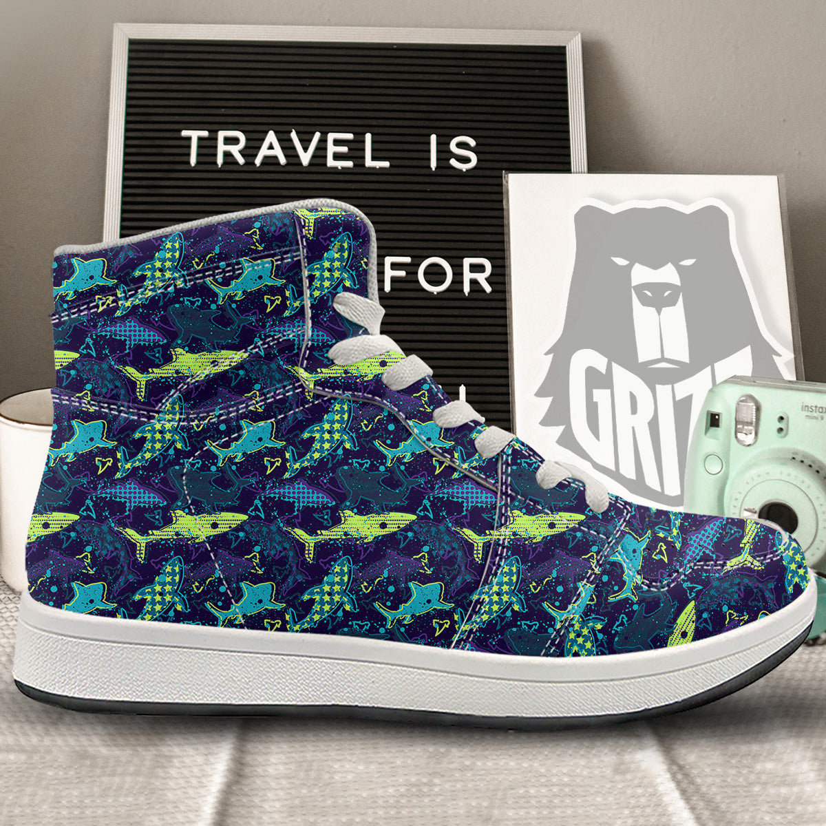 Abstract Shark Print Pattern High Top Sneakers-grizzshop