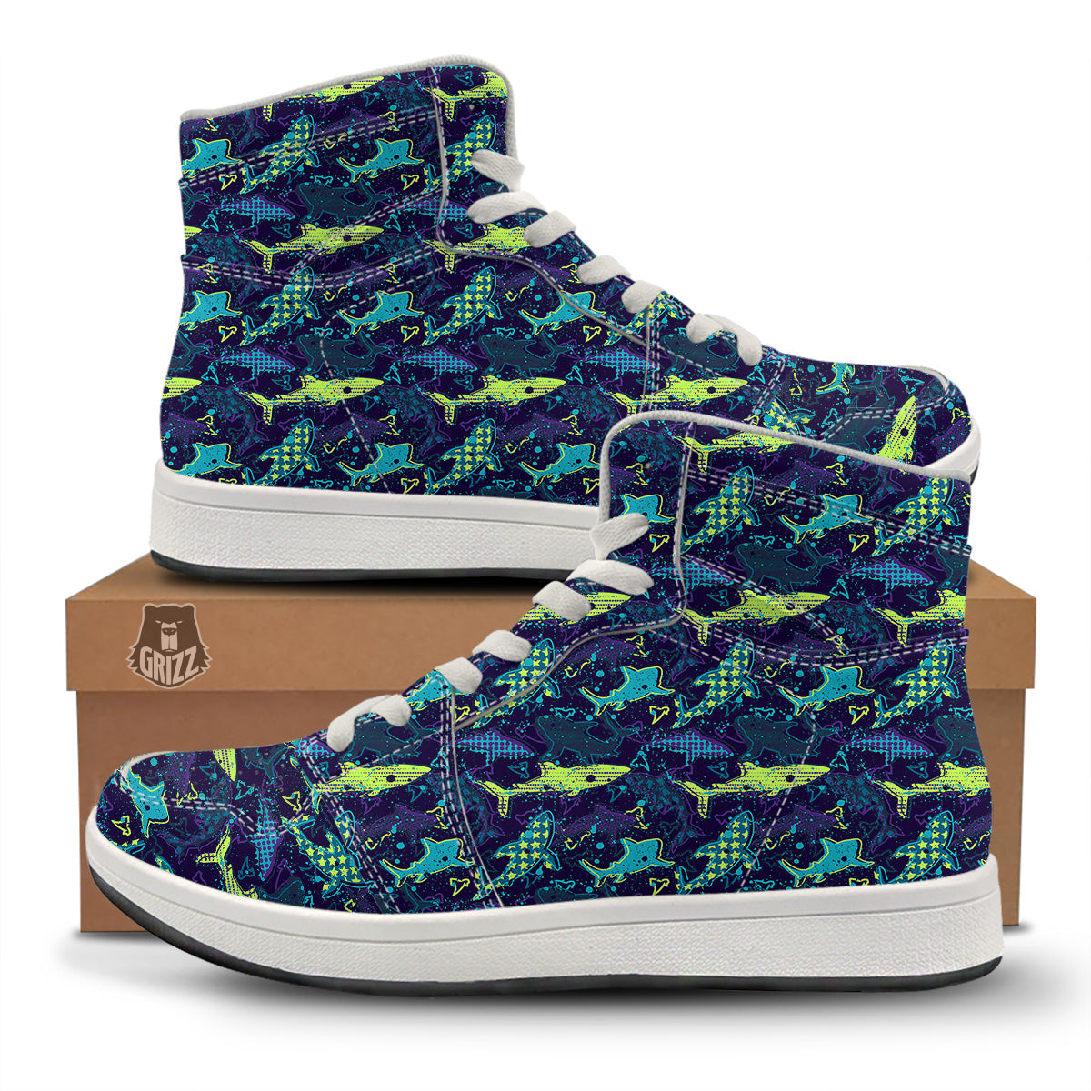 Abstract Shark Print Pattern High Top Sneakers-grizzshop