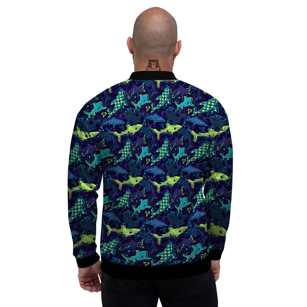Abstract Shark Print Pattern Men's Bomber Jacket-grizzshop