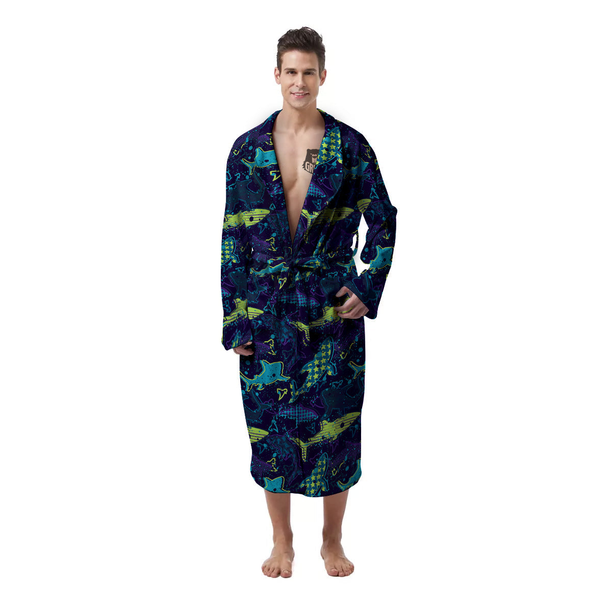 Abstract Shark Print Pattern Men's Robe-grizzshop