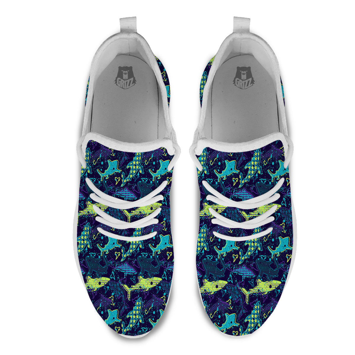 Abstract Shark Print Pattern White Athletic Shoes-grizzshop