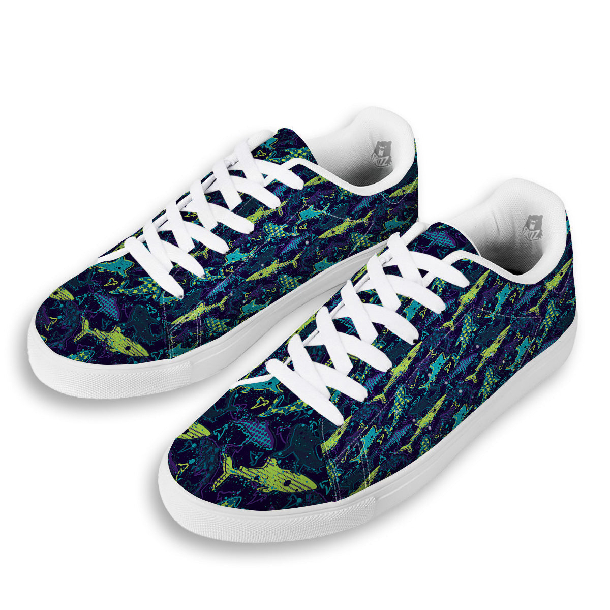 Abstract Shark Print Pattern White Low Top Sneakers-grizzshop