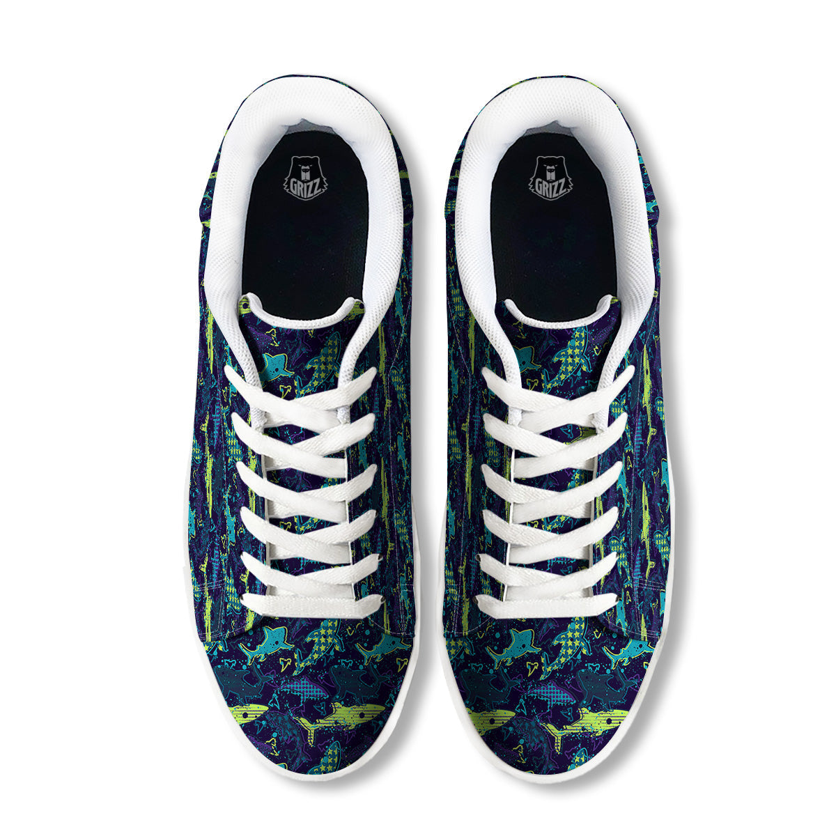 Abstract Shark Print Pattern White Low Top Sneakers-grizzshop