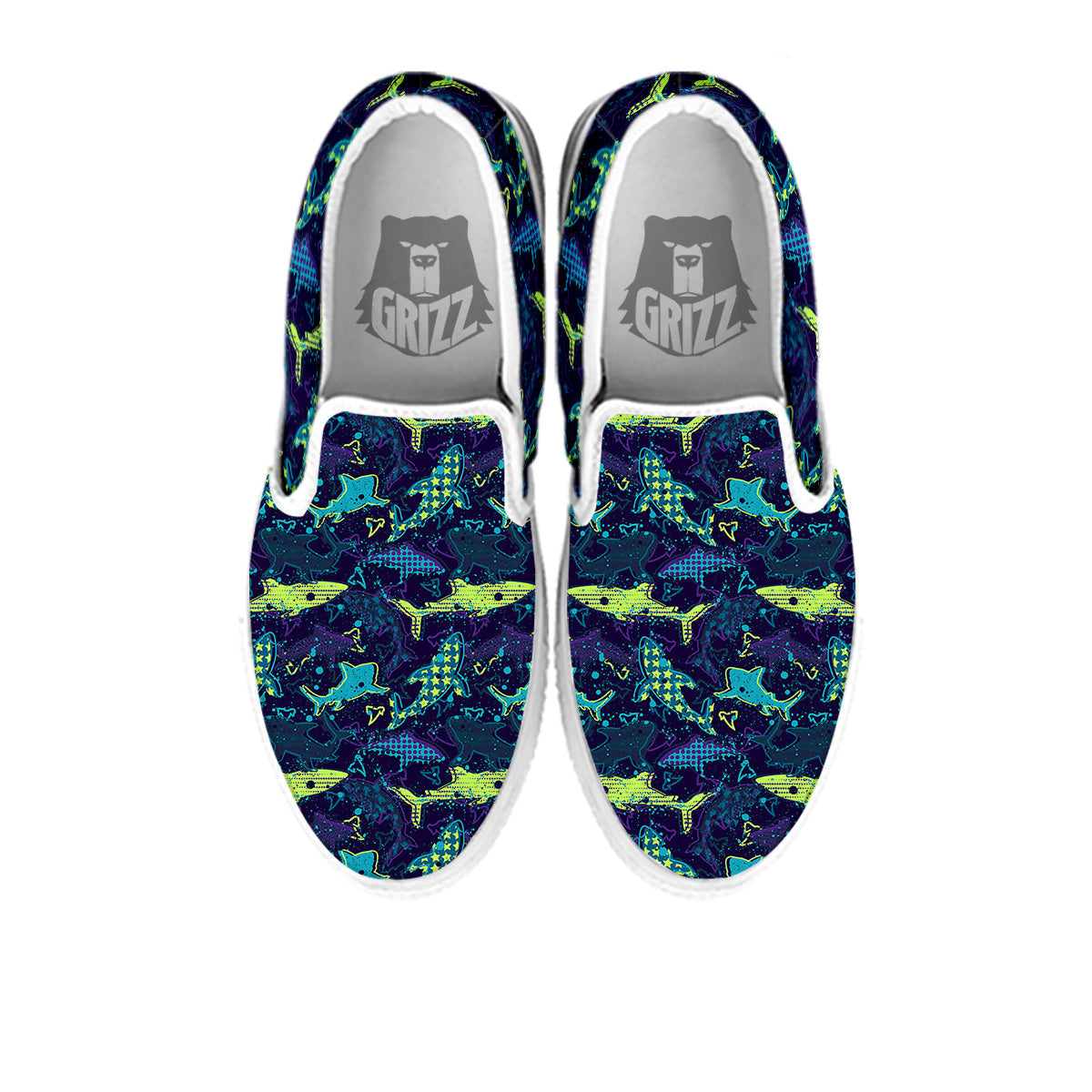 Abstract Shark Print Pattern White Slip On Shoes-grizzshop