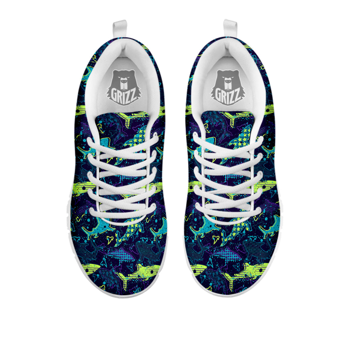 Abstract Shark Print Pattern White Sneaker-grizzshop
