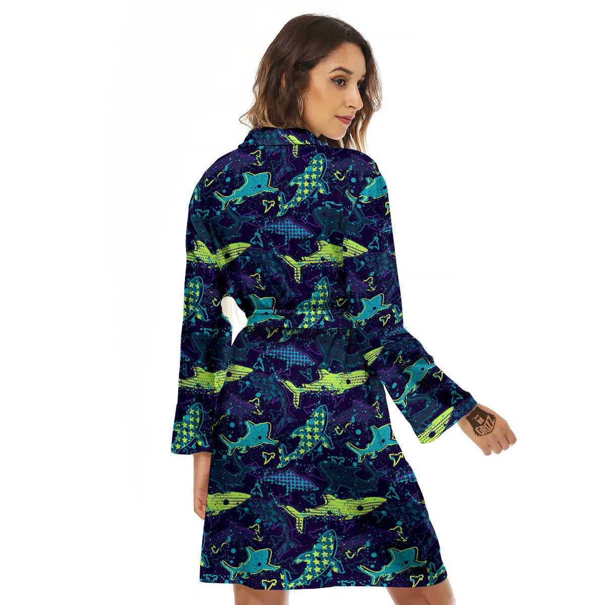 Abstract Shark Print Pattern Women's Robe-grizzshop
