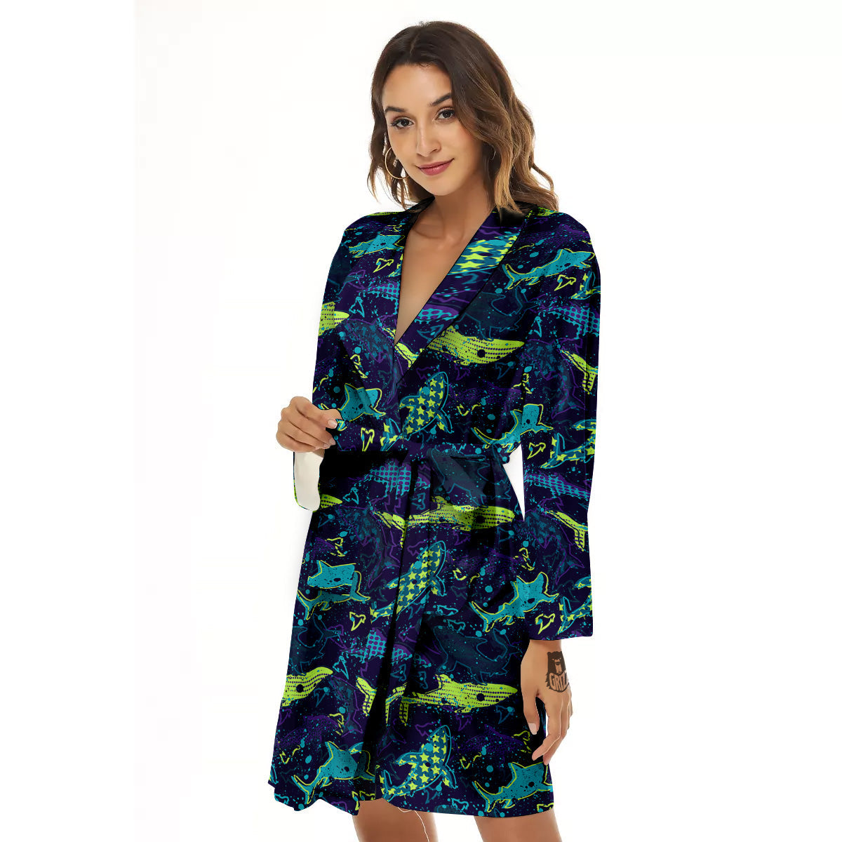 Abstract Shark Print Pattern Women's Robe-grizzshop