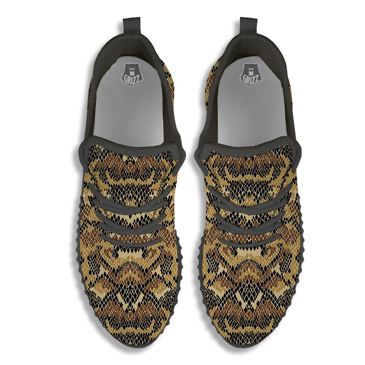 Abstract Snake Skin Print Black Walking Shoes-grizzshop