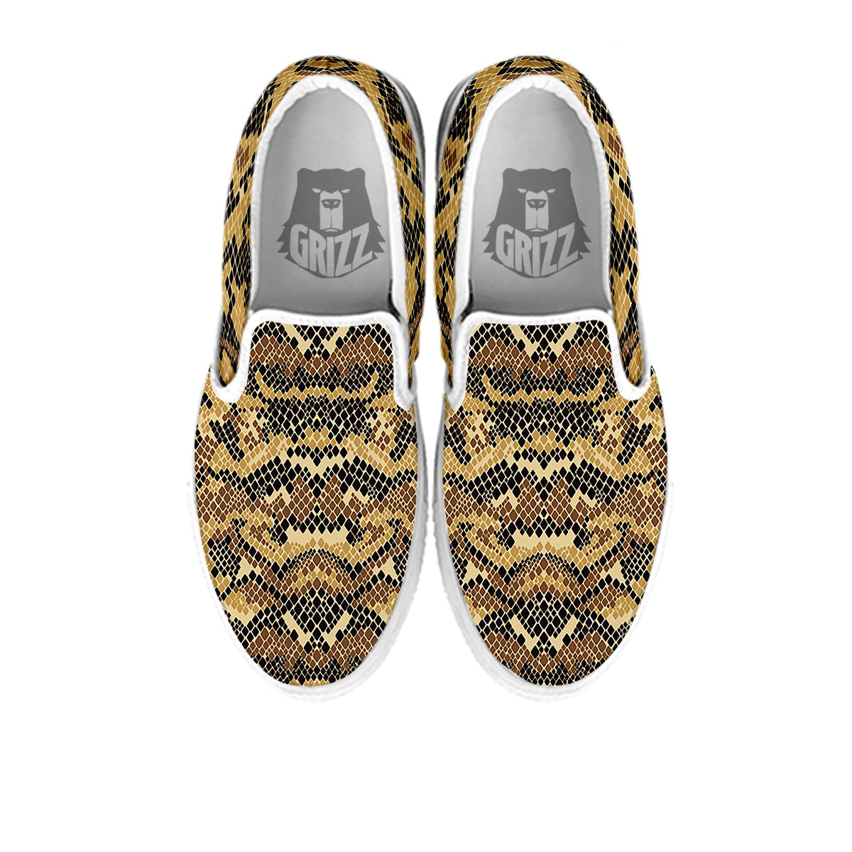 Abstract Snake Skin Print White Slip On Shoes-grizzshop