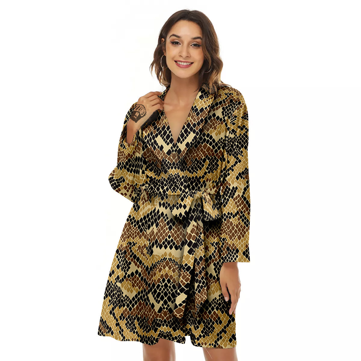 Abstract Snake Skin Print Women's Robe-grizzshop